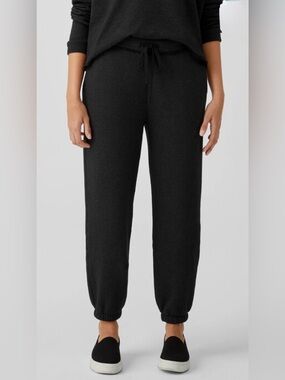 Eileen Fisher Black Organic Cotton French Terry Jogger Pant Large
